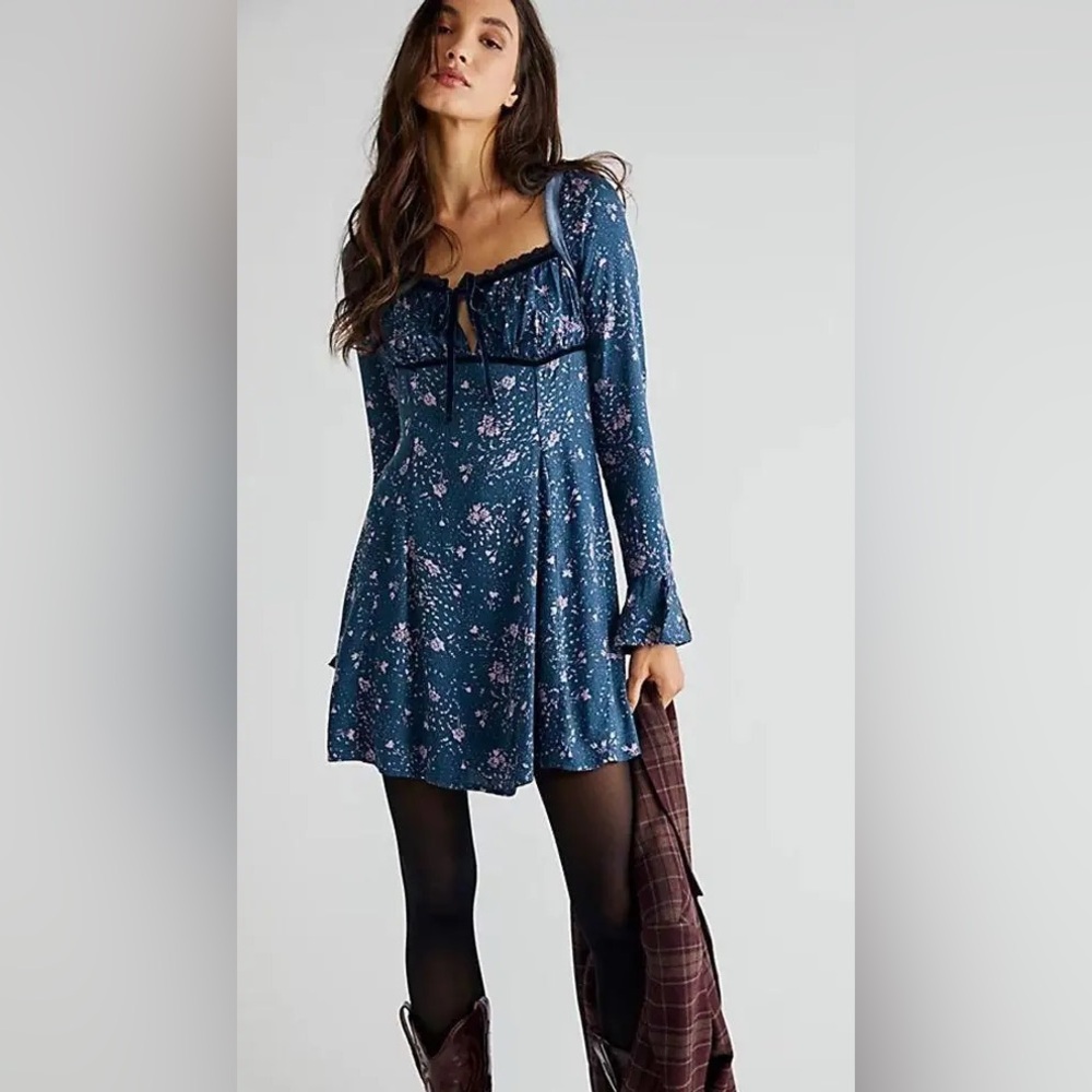 Free People Navy Floral Tess Mini Dress